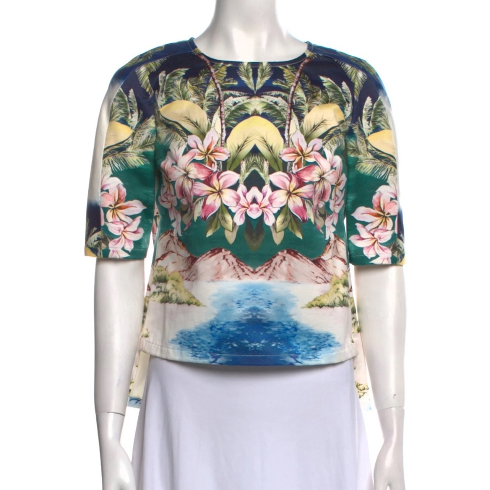 Stella McCartney Floral Print Crew Neck Crop Top 100% cotton